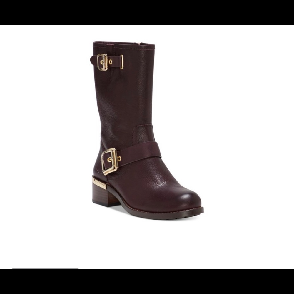 Vince Camuto Women’s Windy Leather Round Toe Mid-Calf Motorcycle Boots